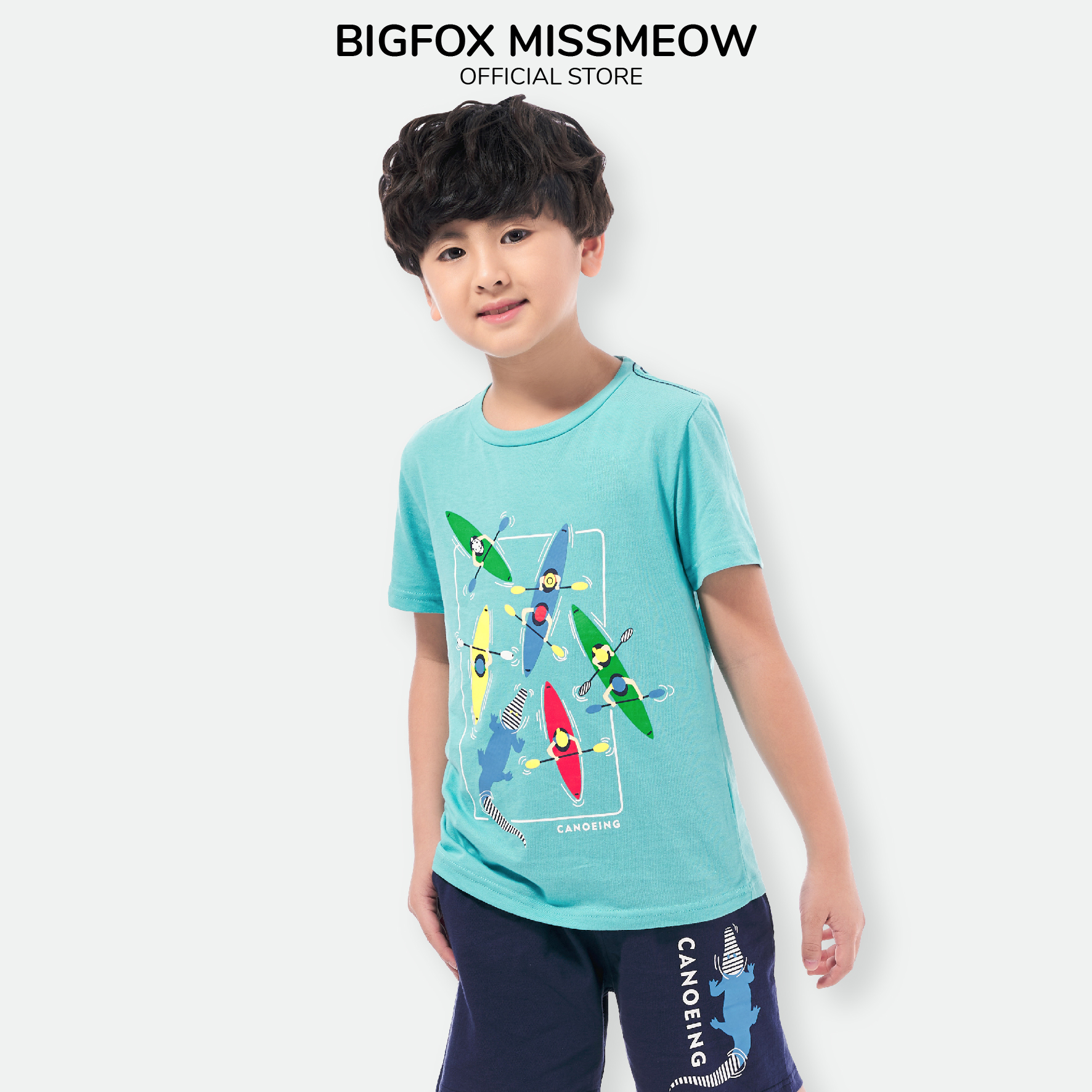 Bộ bé trai cộc tay BIGFOX - MISS MEOW mùa hè size đại chất cotton phong cách Âu Mỹ in Đua thuyền và cá sấu size 3 -11 tuổi 10kg - 37 kg QATE