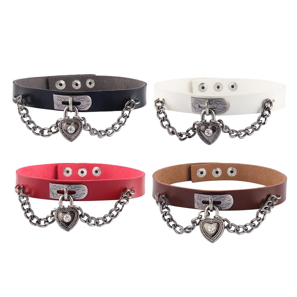 Vintage Fashion PU Choker Necklace Love Heart Alloy Pendant Collar