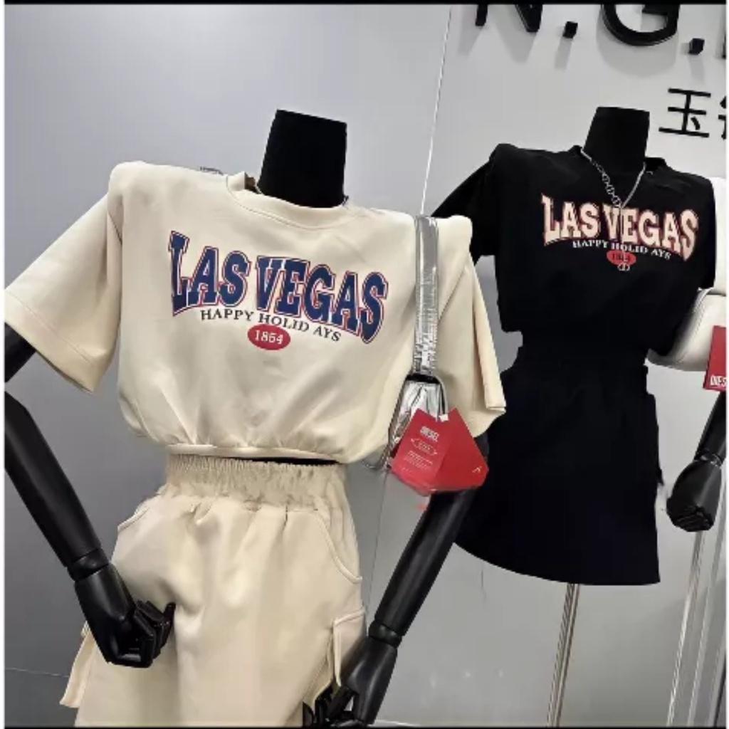 Bộ Áo Thun LASVEGAS Kèm Chân Váy Túi Hộp Vải Cotton Cạp Cao