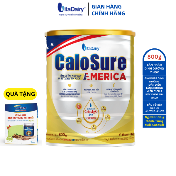 Sữa bột Calosure America 800g hỗ trợ tim mạch, phòng chống đột quỵ , bảo vệ cơ xương khớp vị thanh nhẹ - VitaDairy