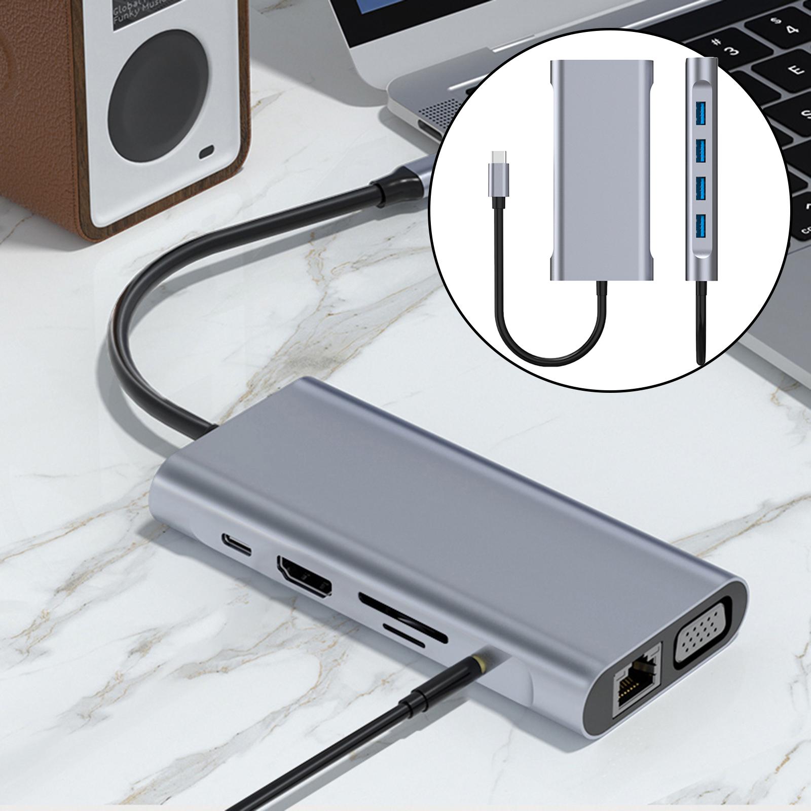 11 in 1 USB C Hub 4 USB 3.0 Ports SD TF Card Reader for MacBook Pro XPS