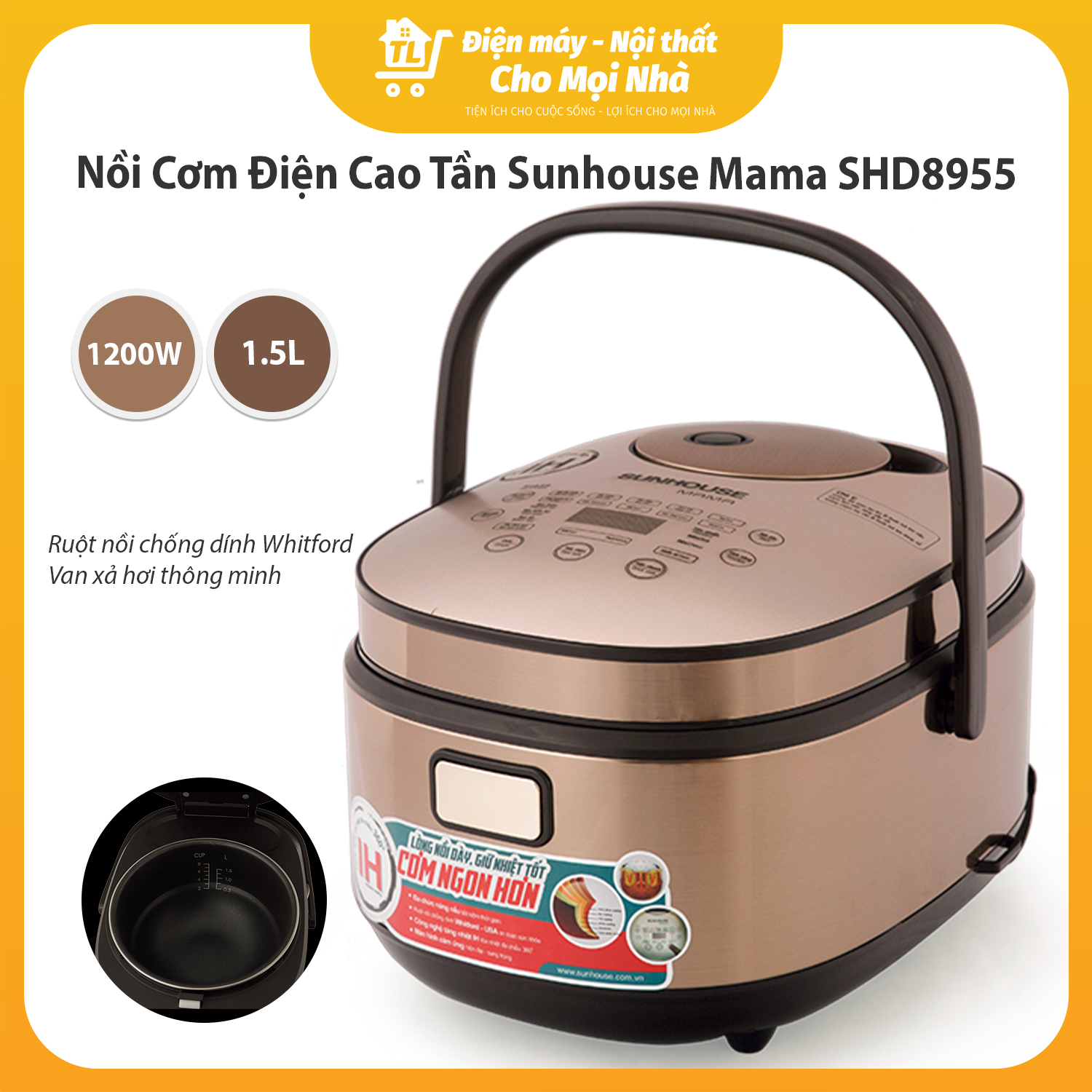 Nồi Cơm Điện Cao Tần Sunhouse Mama SHD8955 (1.5 Lít) - Hàng Chính Hãng