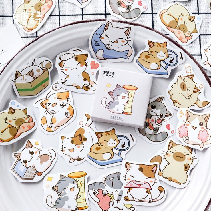 Hộp 45 Miếng Dán Sticker Trang Trí  Mèo Nhật Bản