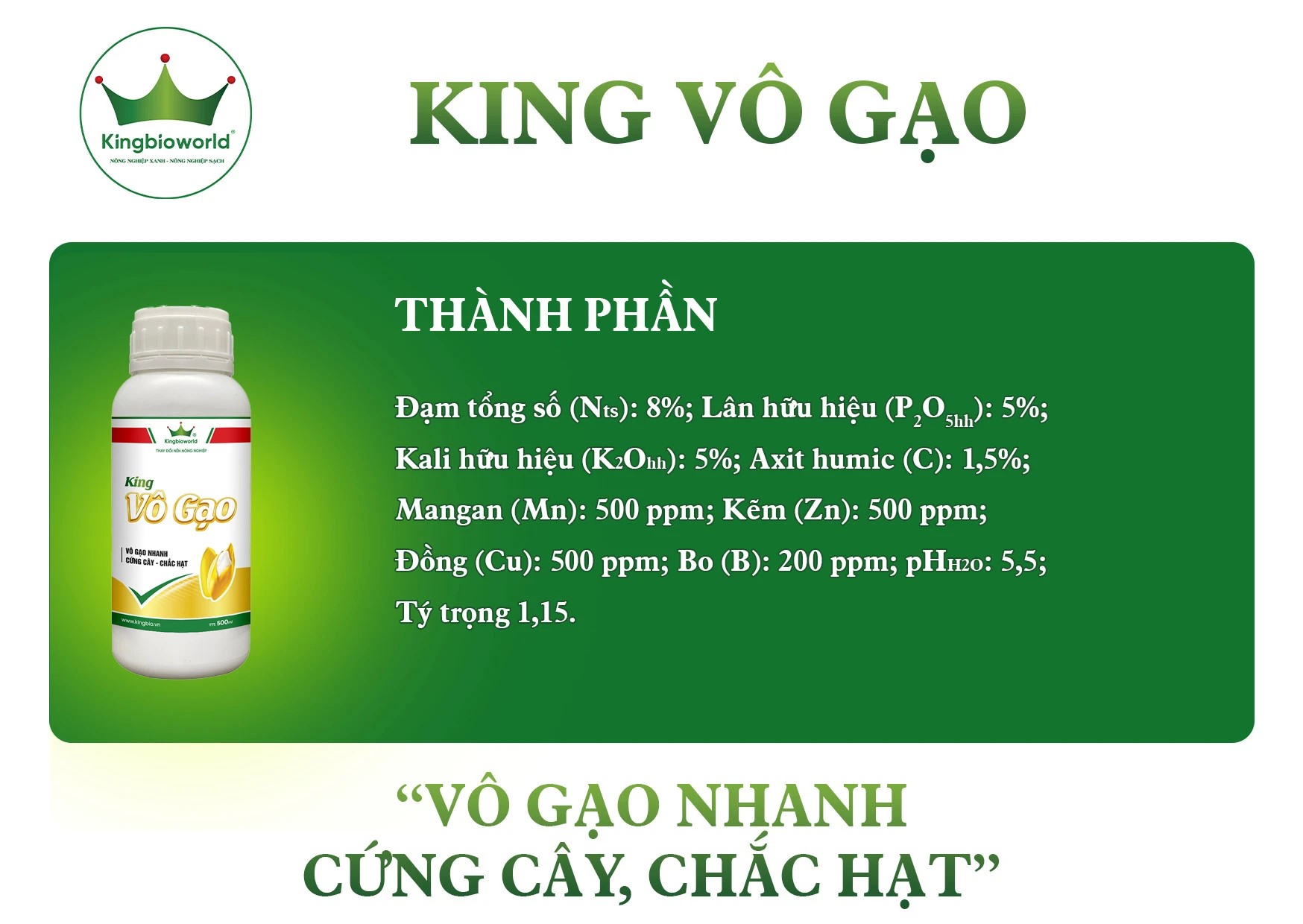 King vô gạo - vô gạo nhanh, cứng cây chắc hạt vỏ dầy màu sáng