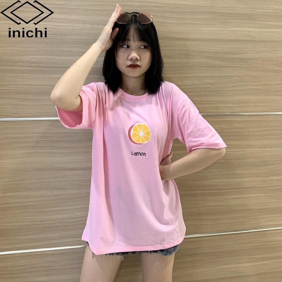 Áo thun INICHI unisex tay lỡ form rộng cá tính in hình quả chanh - IC612 màu hồng