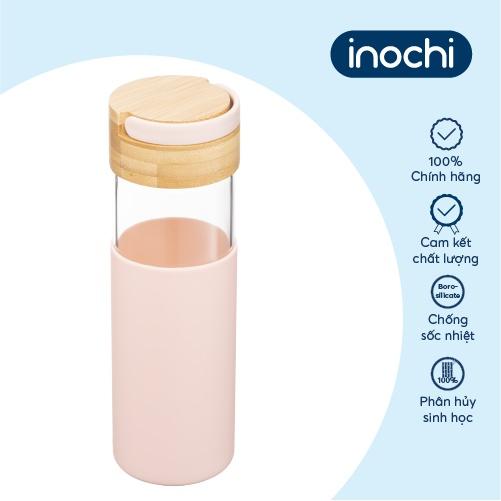 Bình nước thuỷ tinh bọc silicon Inochi - Nikko 550 ml (có quai)