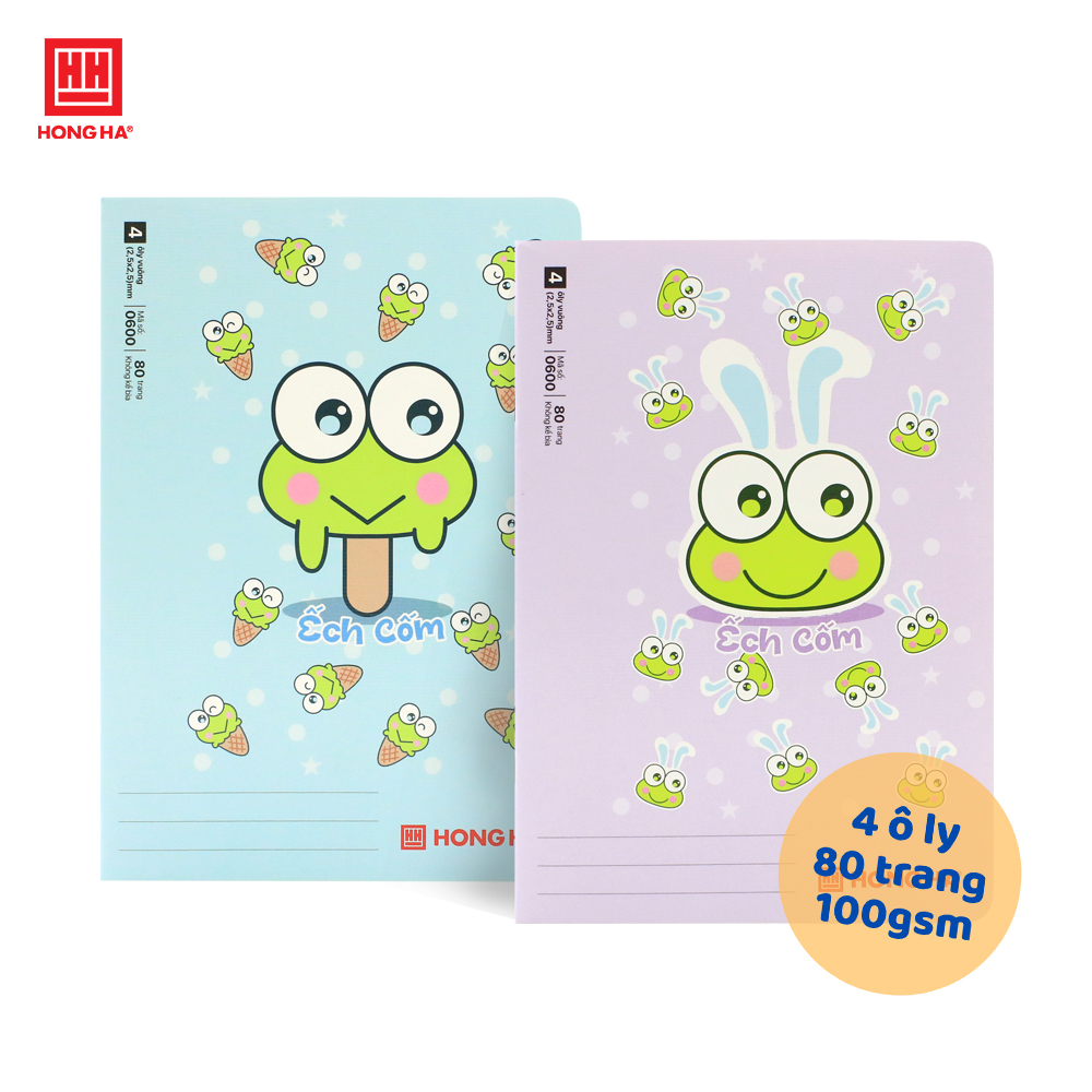 Vở 4 ô ly 80 trang School Ếch Cốm Hồng Hà định lượng 100gsm - 0600