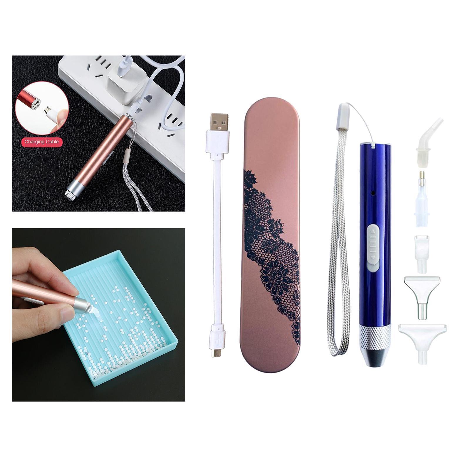 5D Diamond Painting Point Drill Pen, Square Round Drill DIY Accessories Lighting Diamond Painting Tool with USB Cable and Storage Bag
