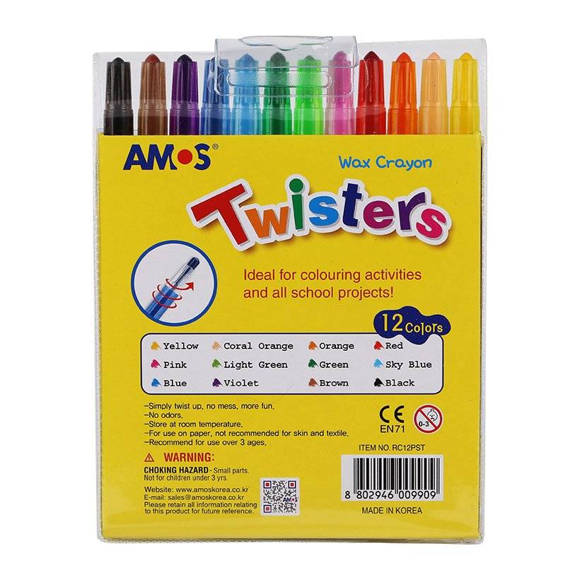 Bút Sáp Amos Twisters RC12PST (12 Bút/Vỉ)