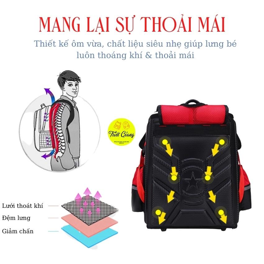 Balo Chống Gù Cho Bé Tiểu Học - Phản Quang - Chống Nước - 4 Mẫu Người Dơi, Nhện đỏ, Đội Trưởng Mỹ, Đội Bay Siêu Đẳng - 21021