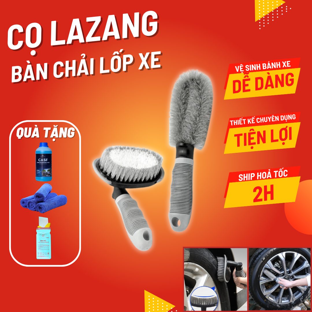 Chổi cọ rửa vành mâm, lazang bánh xe - Kích thước 25cm x 6,5cm x 3cm - Vệ xinh đánh lốp xe ô tô.