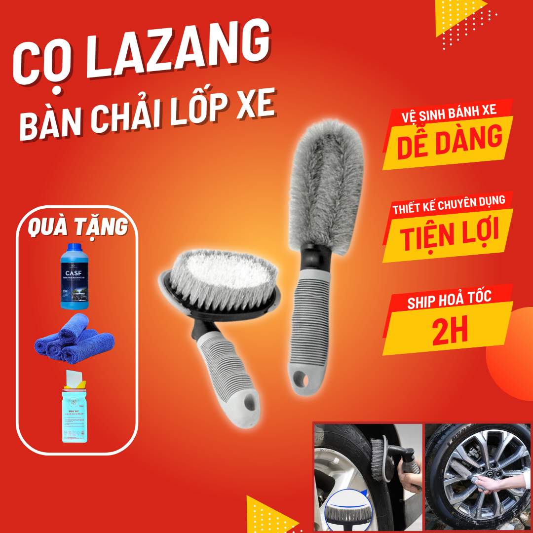 Chổi cọ rửa vành mâm, lazang bánh xe - Kích thước 25cm x 6,5cm x 3cm - Vệ xinh đánh lốp xe ô tô