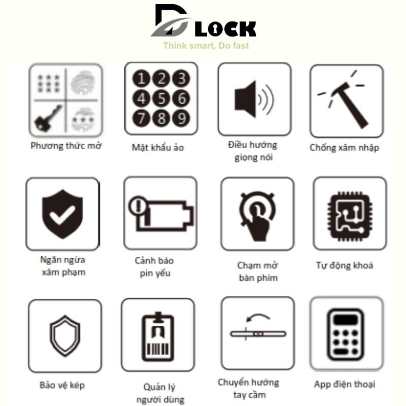 Khóa cửa vân tay điện tử thông dùng app cao cấp cửa nhôm, cửa gỗ, cửa lõi thép, cửa đố lớn chống nước, khóa cửa Smart Lock bảo hành 30 tháng Chính Hãng DILLOCK DL882