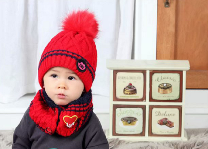 Bộ mũ len quả bông kèm khăn cao cấp trẻ em, sét nón len kèm khăn cho bé trai và bé gái