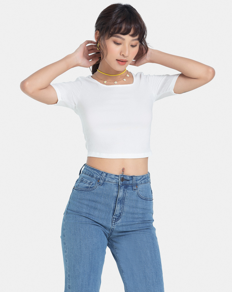 Áo Thun Nữ Thời trang JUNO Crop Top Cut Out Lưng JNATH022