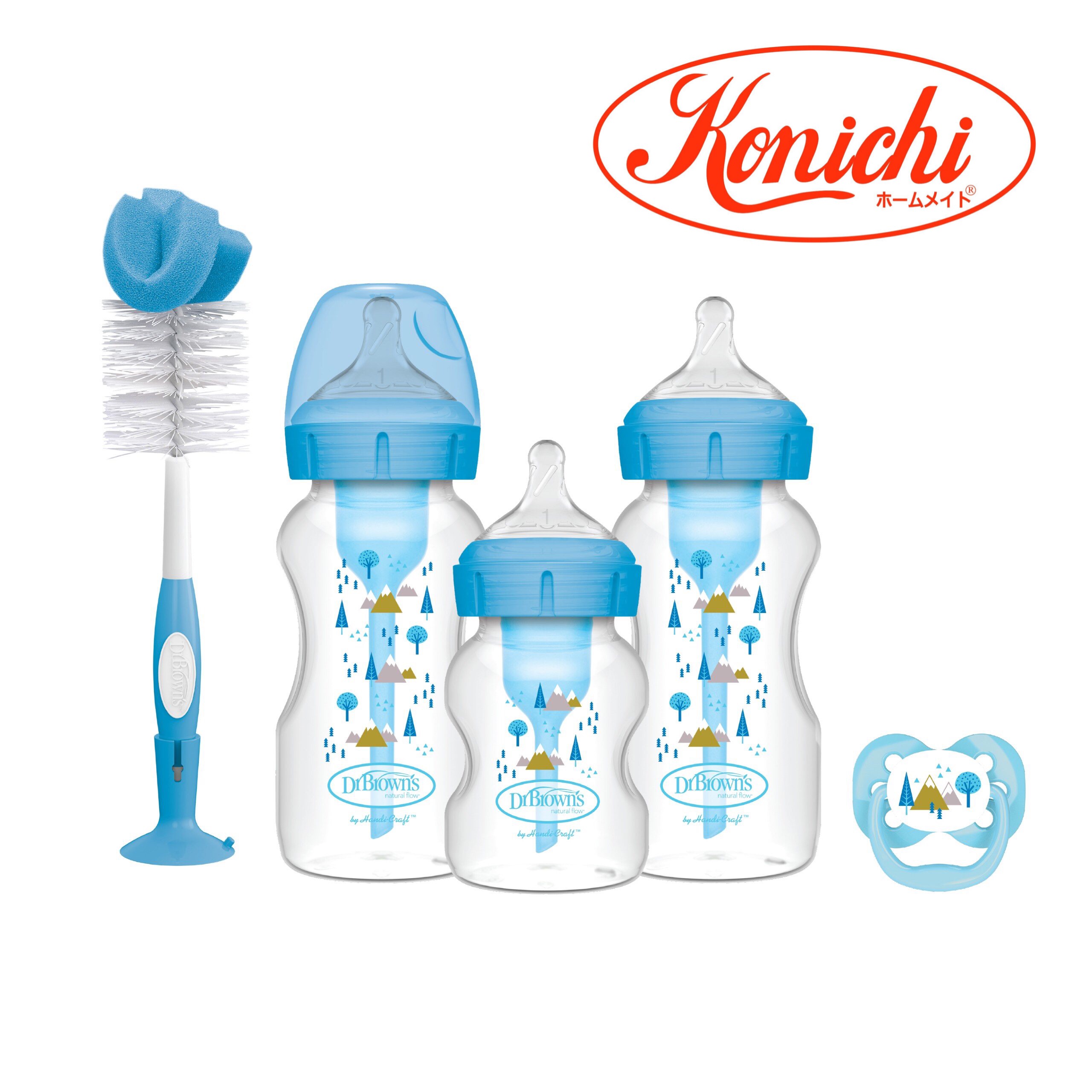Bộ quà tặng gồm 3 bình sữa cổ rộng , 1 ty ngậm 0-6m+ và 1 cọ bình sữa