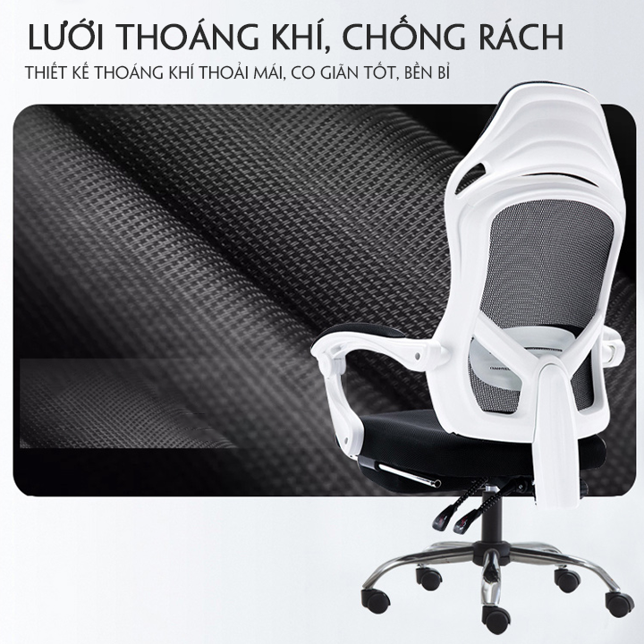 Ghế Xoay Văn Phòng Thiết Kế Mới Ngả Lưng Lưới Tựa Nâng Hạ Chân Xoay Cao Cấp