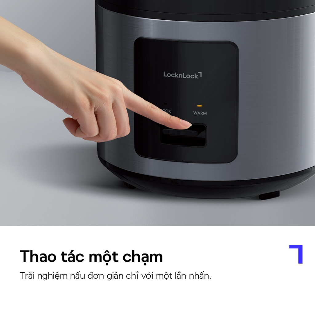 Nồi cơm điện LocknLock Essential Rice Cooker EJR452BLK Dung Tích 1.8L, 700W-220V, Màu Đen - Hàng chính hãng