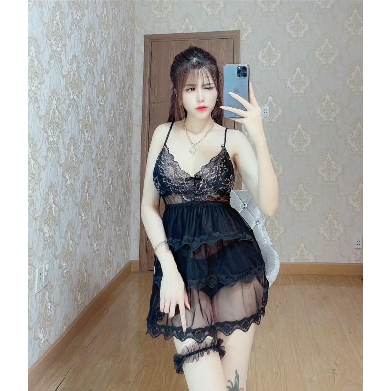 Váy ngủ phối ren kèm quần