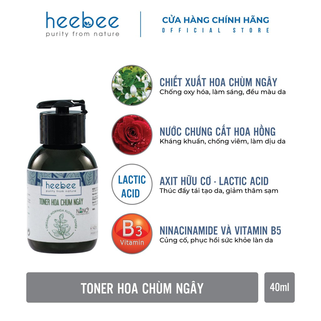 Toner Hoa Chùm Ngây Heebee Không Cồn, Sáng Mịn Da - Moringa Flower Tonner 110ml