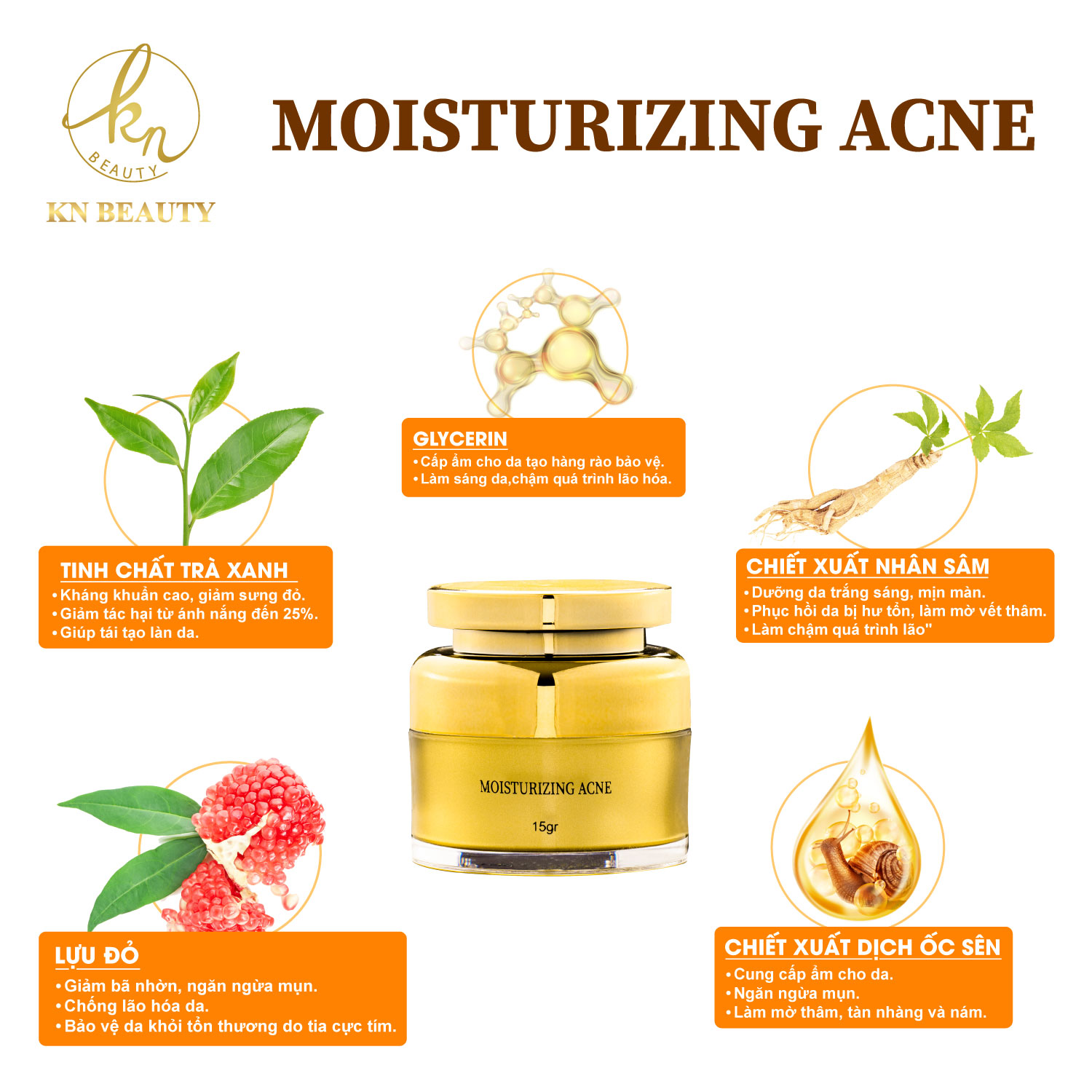 Bộ 4 bước chăm sóc da Trắng sáng Ngừa mụn KN Beauty chuyên sâu: Kem dưỡng 25g + Serum 30ml + Sữa rửa mặt 100gr + Tẩy tế bào chết  100ml (Tặng Body Bơ Ngày)