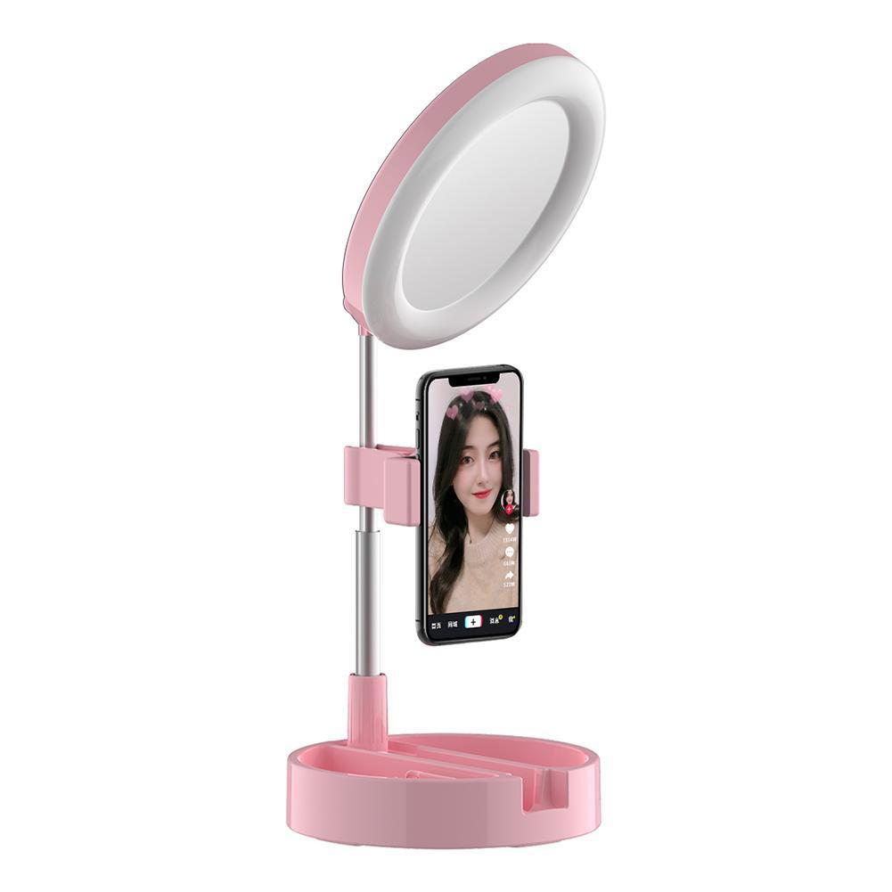 Đèn livestream để bàn 30 58 cm kẹp điện thoại có đèn hỗ trợ 3 chế độ sáng, quay tiktok, bán hàng, kèm gương trang điểm