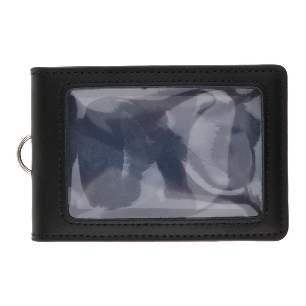 2xPU Leather Double Cards Vertical Style ID Business Badge Black