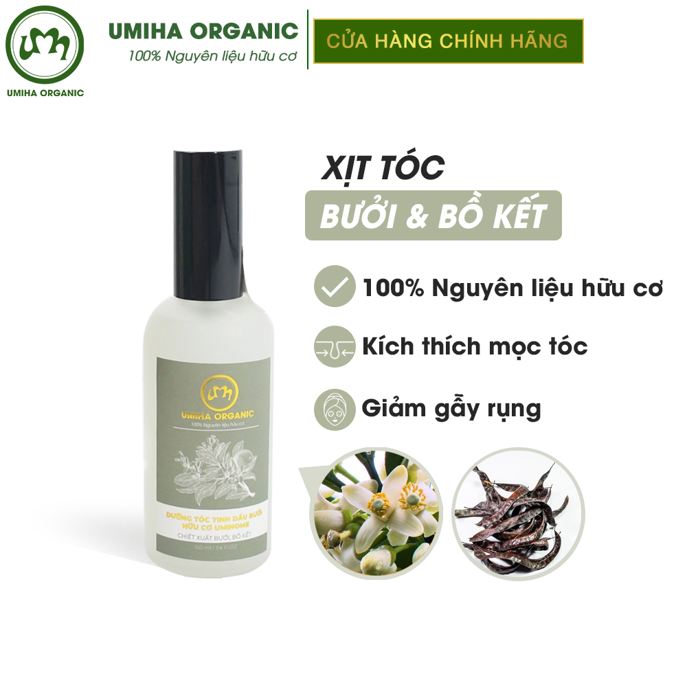 Nước xịt kích mọc tóc tinh dầu Vỏ Bưởi và Bồ Kết UMIHOME hữu cơ 50/100ml kích thích mọc tóc nhanh dài