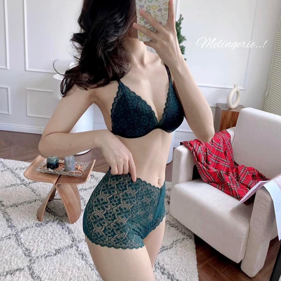 Đồ lót nữ thiết kế màu xanh rêu Chất liệu ren cao cấp thoáng mát