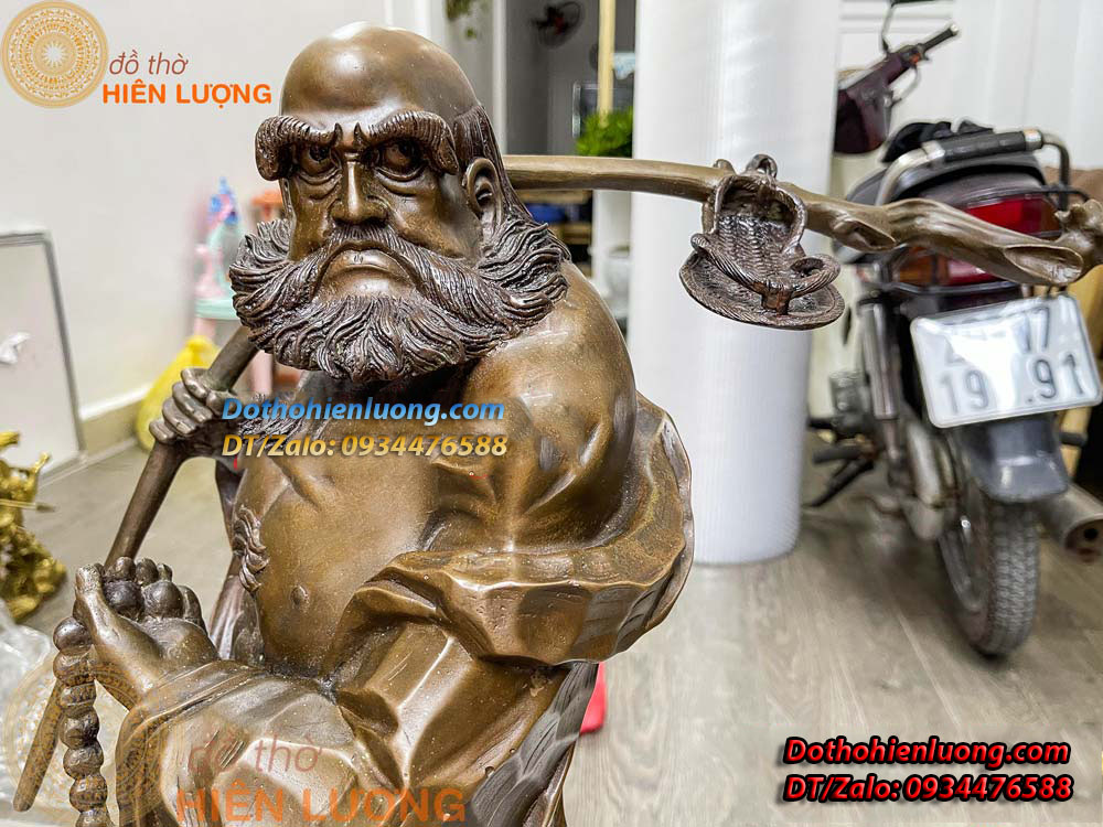 Tôn Tượng Đạt Ma Sư Tổ Bằng Đồng Hun Màu Giả Cổ Cao 80cm, Nặng 17kg Đẹp Tinh Xảo - Đồ Thờ Hiên Lượng
