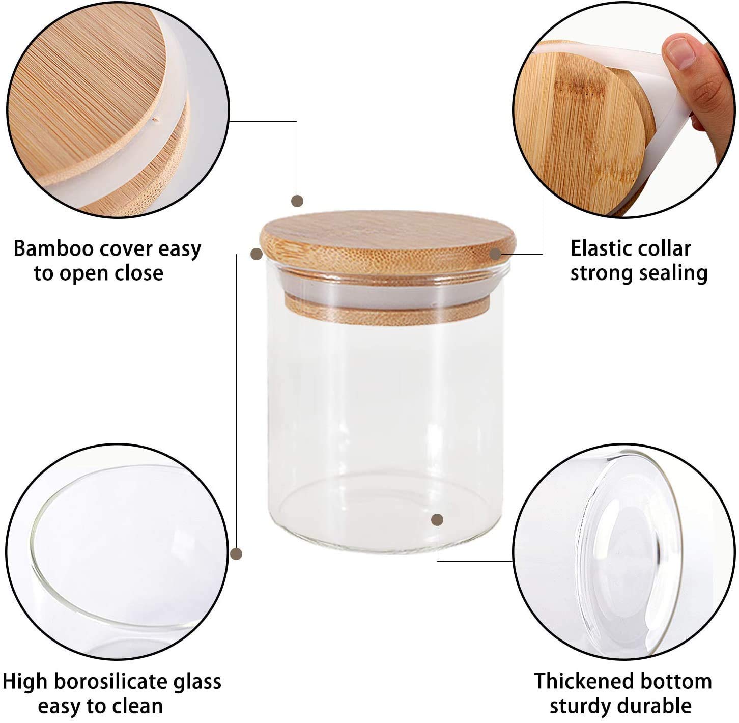 Bộ 6 lọ đựng thủy tinh nắp gỗ Glass Jar Container 300 ml