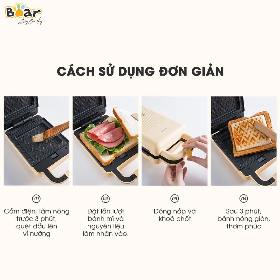 Máy kẹp nướng bánh mỳ sandwich - Bánh Waffle 2 IN 1 chính hãng Bear DBC-P06N2 cao cấp