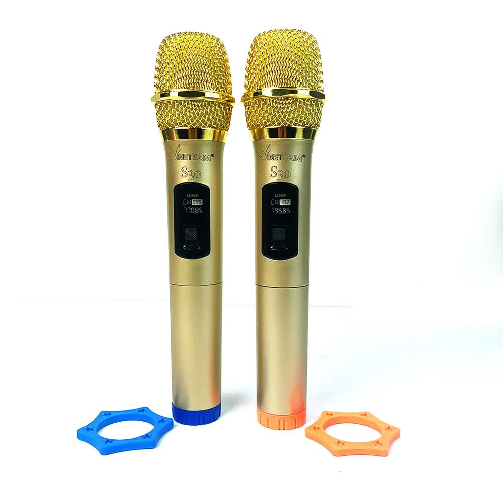 Bộ 2 Micro Không Dây karaoke VINETTEAM S30 cao cấp ,Sóng UHF Dành Cho Amly , Loa Kéo - Hỗ Trợ Các Thiết Bị Có Jack Cắm 3.5mm Và 6.5mm 2 Chống Lăn Mic , 04 Viên Pin- Hàng chính hãng