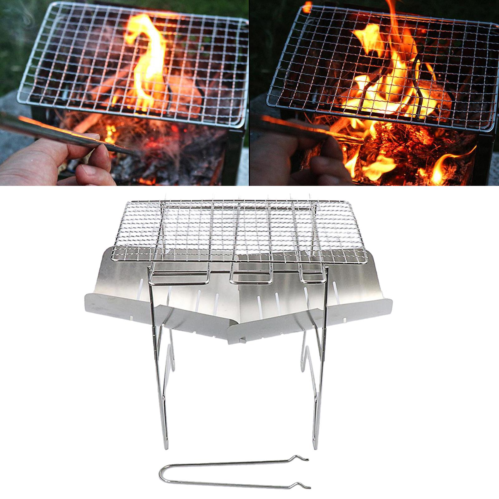 BBQ Grill Folding Charcoal Stove Camping 2Pcs Stove+BBQ Stick