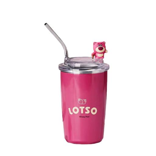 Ly Giữ Nhiệt Inox 304 Cao Cấp Họa Tiết Gấu Dâu Dễ Thương Lotso Tặng Kèm Ống Hút Tiện Lợi