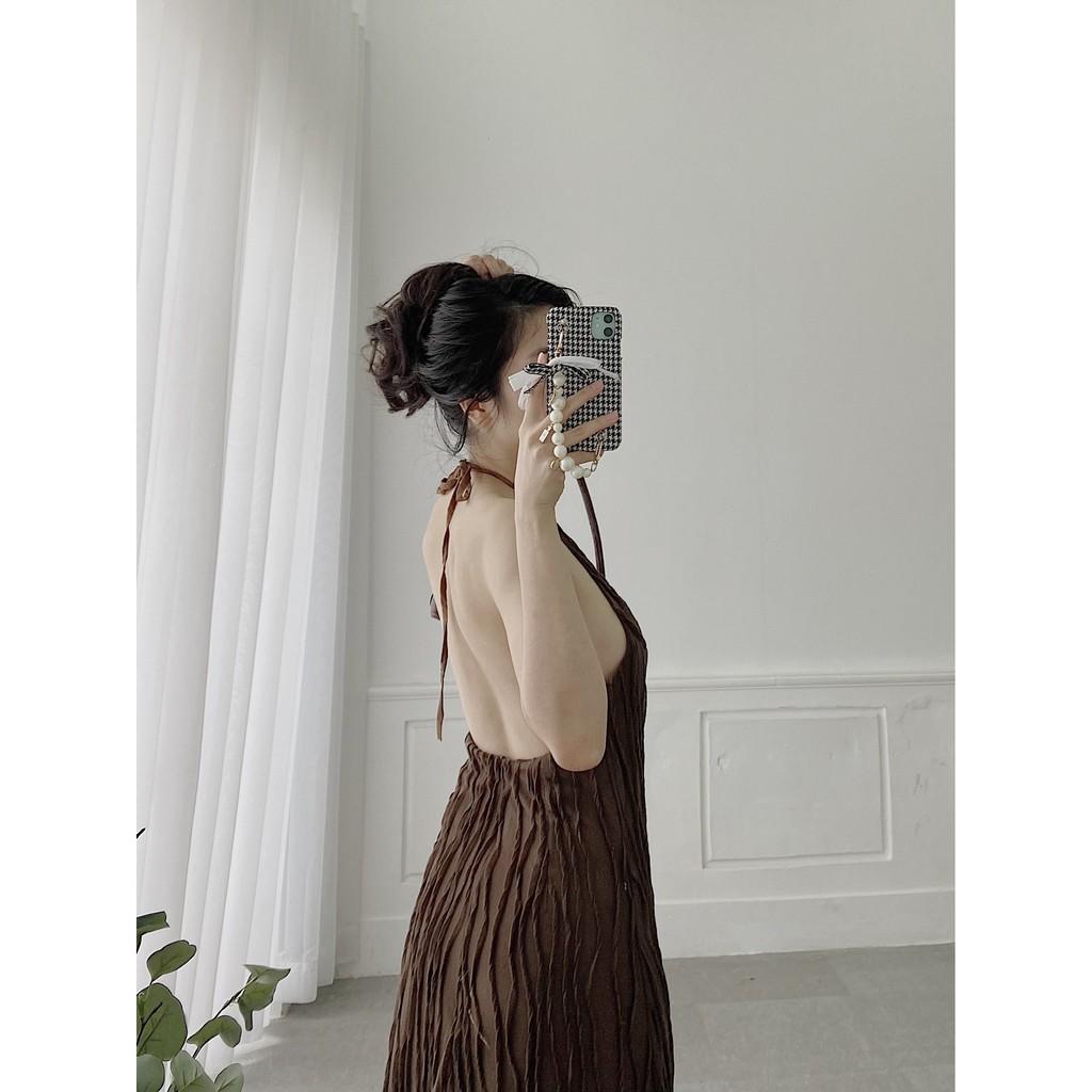 Đầm nâu cỗ yêm hở lưng gợi cảm wabisabi