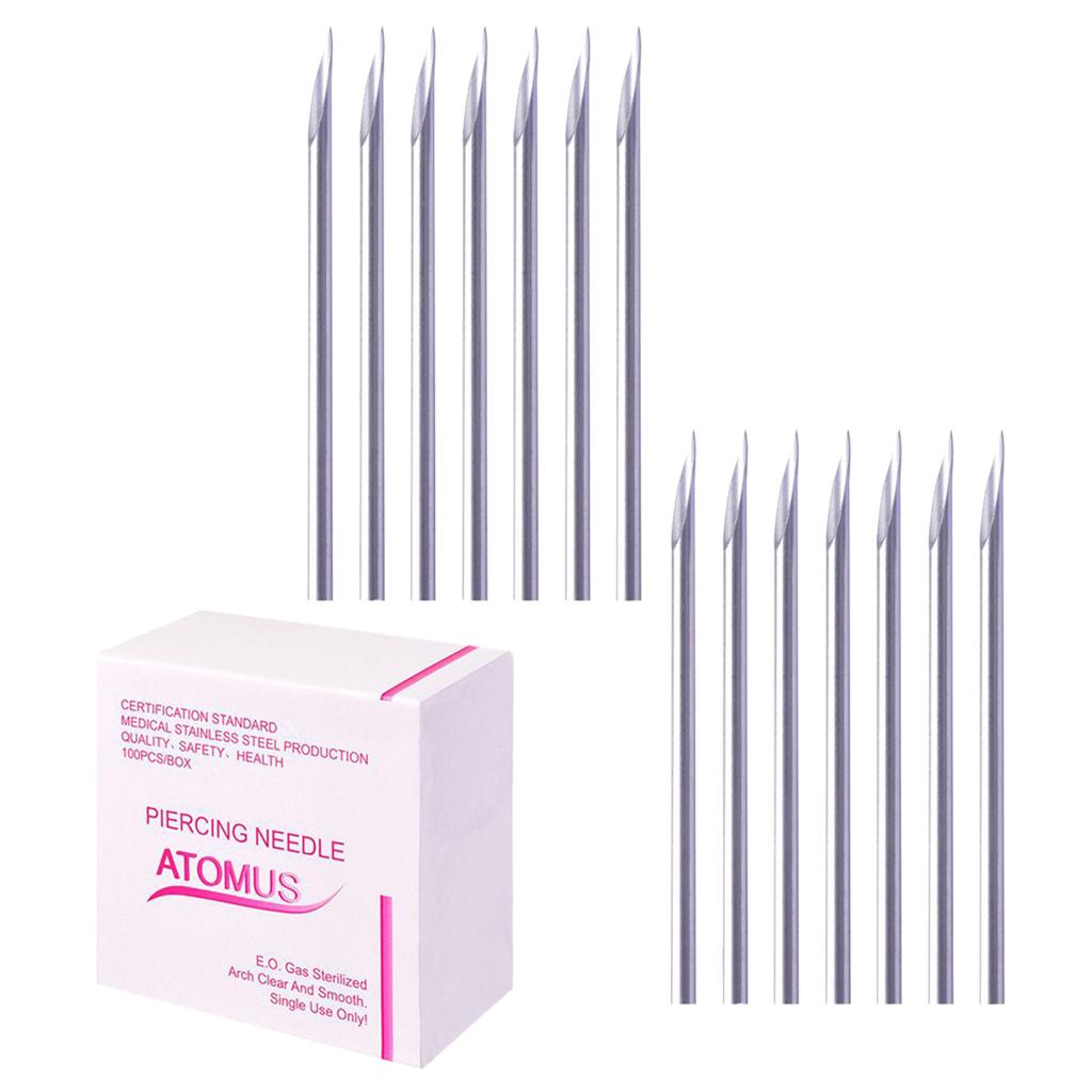 100Pcs Sterile Piercing Needles for Body Ear Navel Nipple - Gauge 12G/14G/16G/18G/20G/Mix Size