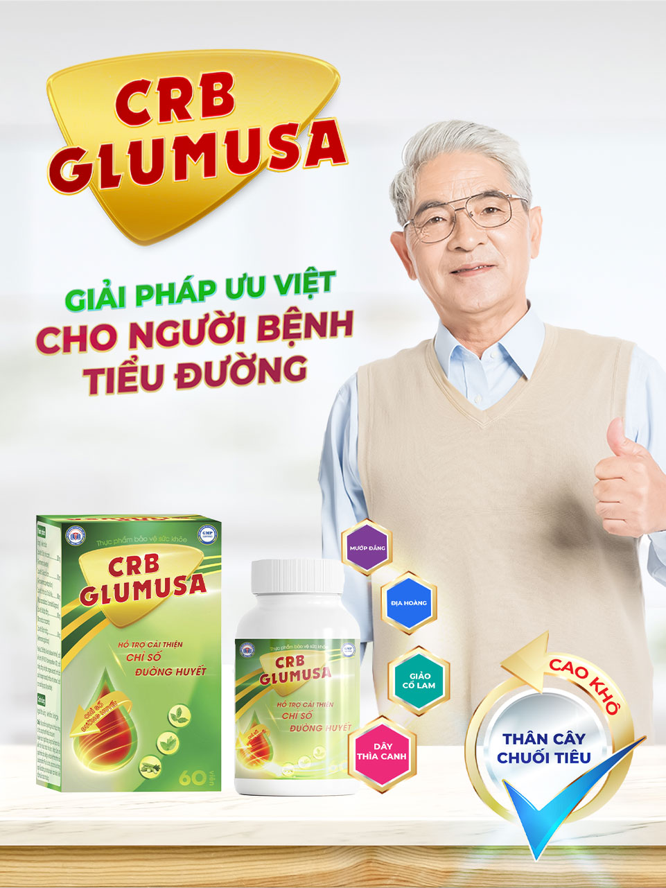 Viên Uống Giảm Tiểu Đường CRB Glumusa Chiết Xuất Thảo Dược Tự Nhiên Hỗ Trợ Cải Thiện Chỉ Số Đường Huyết Cho Người Lớn Lọ 60V