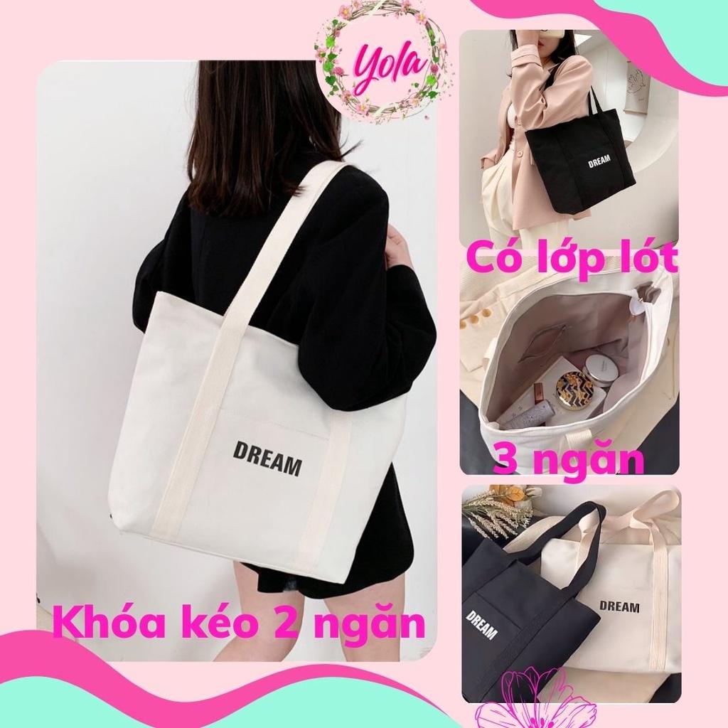 Túi Tote Nữ DREAM YOLA SHOP Túi Vải Hàn Quốc đeo vai nữ to vừa A4, đựng đồ đi học đi làm đi chơi