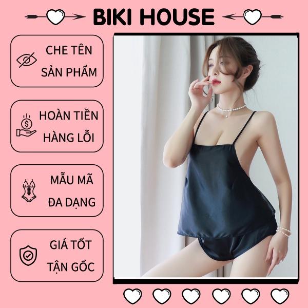 Đồ bộ ngủ hở lưng đan dây chéo sexy gợi cảm set ngủ nữ 2 dây đỏ đen mềm mịn dễ thương BIKI HOUSE N101 - TPHCM