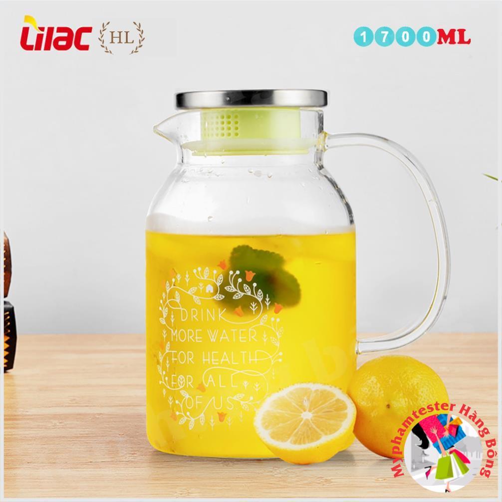 Bình đựng nước thuỷ tinh LiLac 1.5 - 2 Lít - Chịu nhiệt - Hoa Văn cao cấp