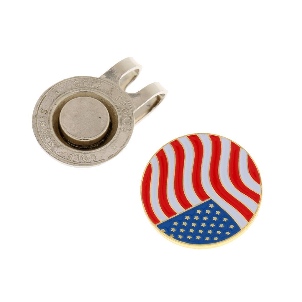 2 Pieces USA Flag Alloy Golf Ball Marker Magnetic Hat Clip Golf Accessories
