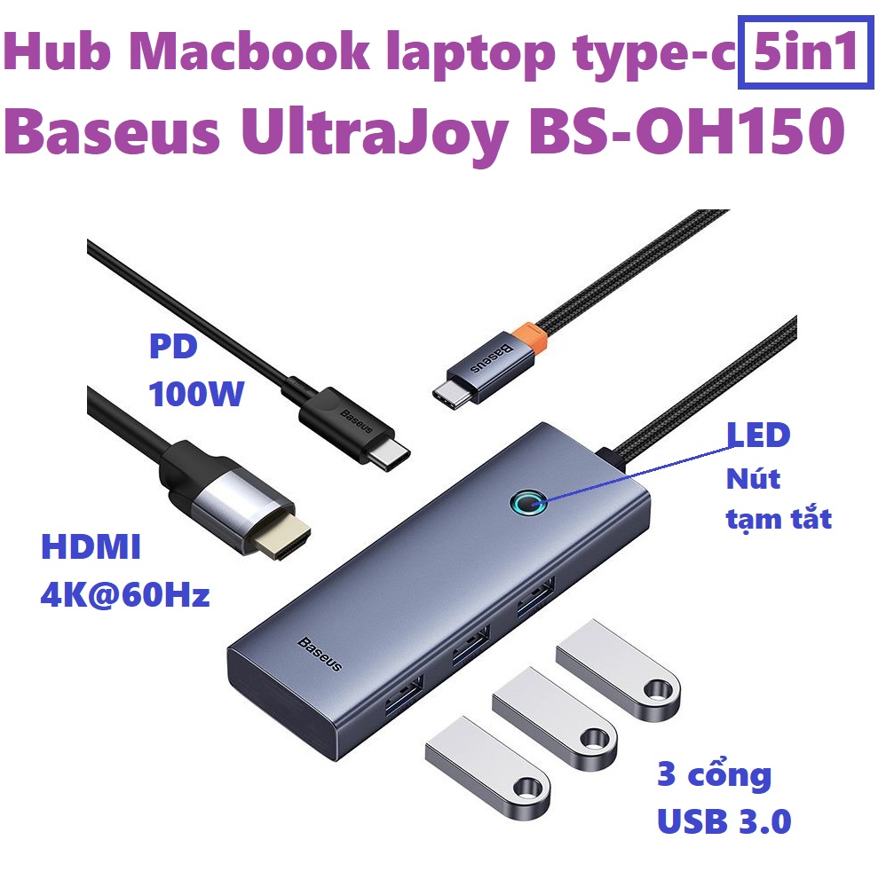 [ Ultrajoy 7 in 1 ] Hub C đa năng mở rộng cổng Macbook và laptop type C ra 7 cổng Baseus Flite  docking station BS-OH112  _ Hàng chính hãng