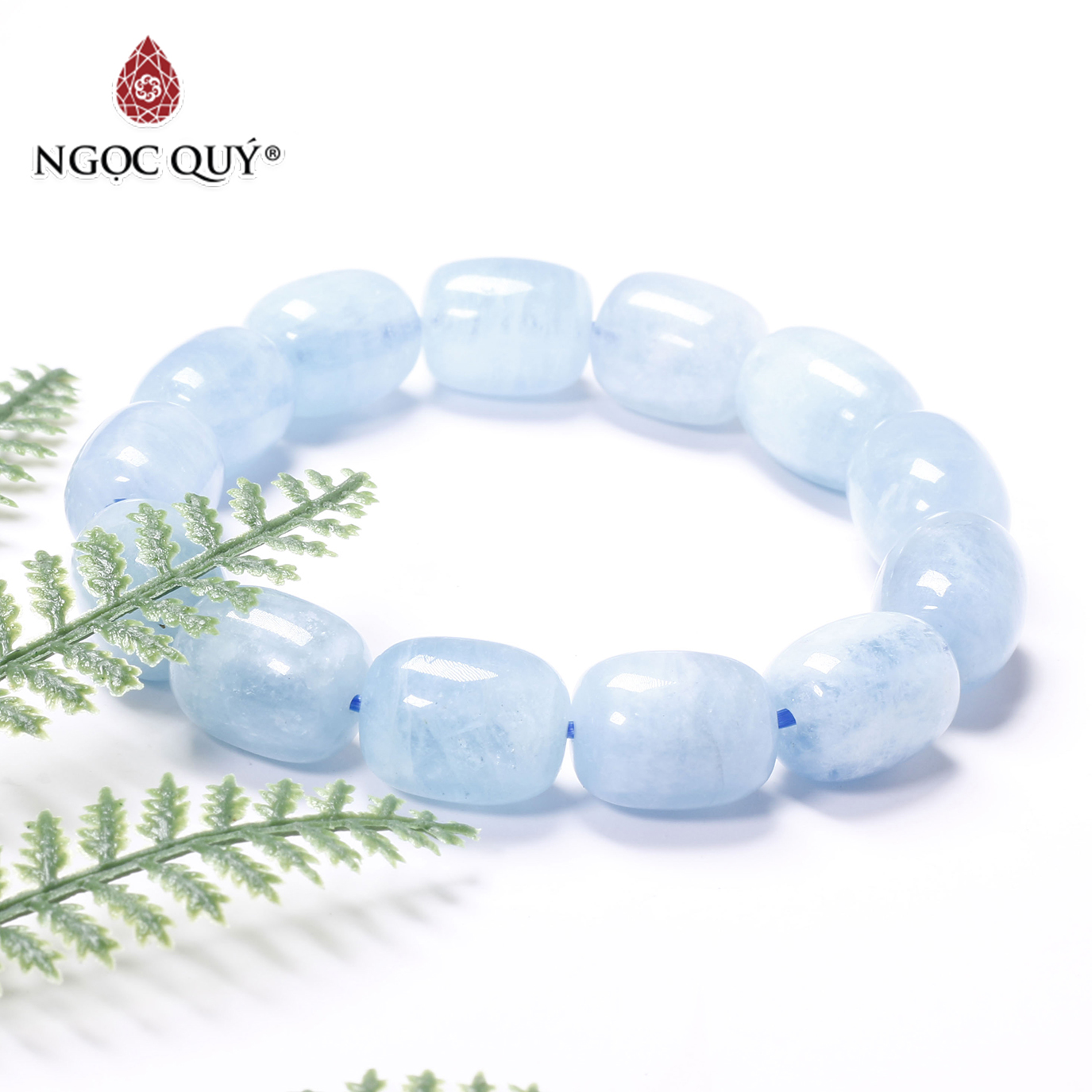 Vòng tay lu thống đá aquamarine hạt 15x11.5mm mệnh thủy mộc - Ngọc Quý Gemstones