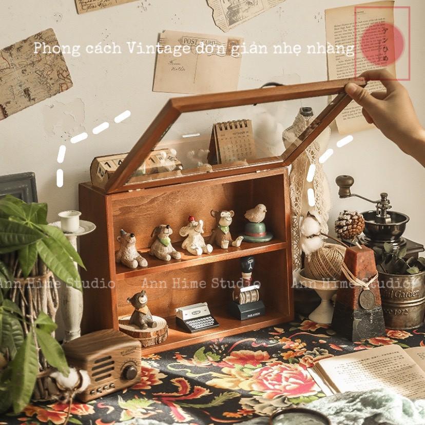 Tủ Gỗ Mini Để Bàn Retro Đựng Mỹ Phẩm Đồ Decor Kiểu Cánh Ngược