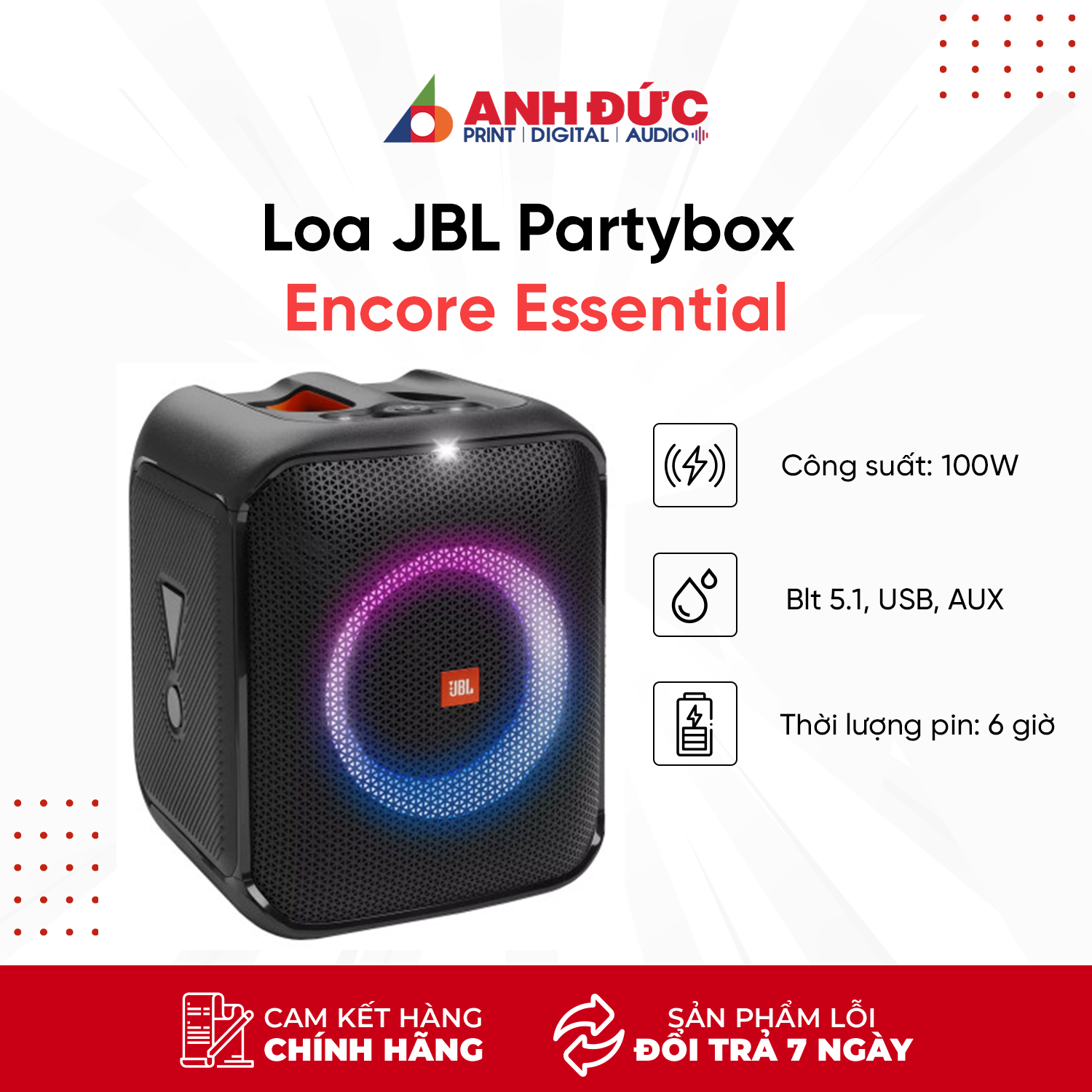 Loa Bluetooth Karaoke JBL Partybox Encore (Kèm Micro) (Công Suất 100W, Pin 10h) - Hàng Chính Hãng PGI