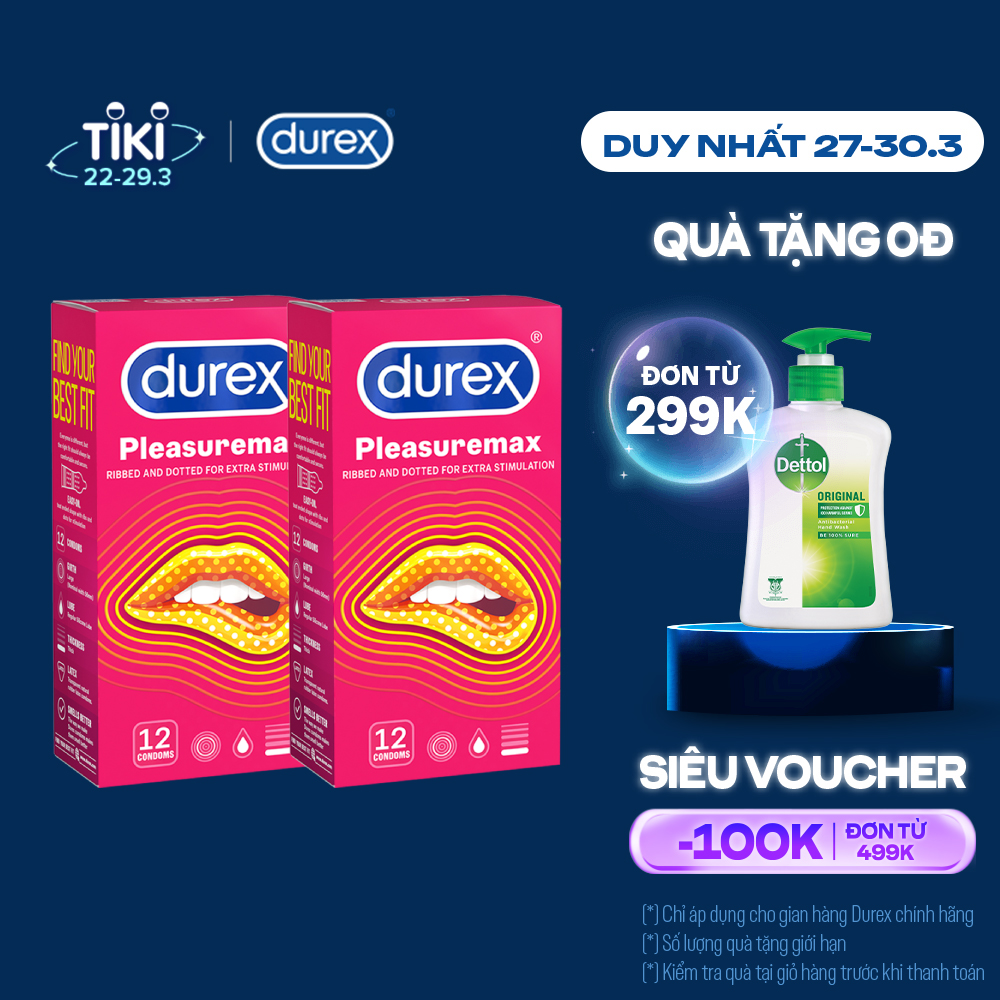 Combo 2 Bao cao su Durex Pleasuremax Hộp 12 Bao