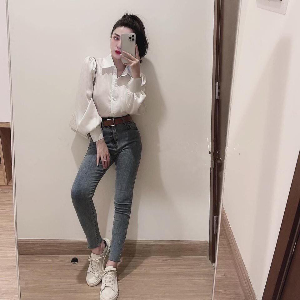 Áo sơ mi lụa bóng bo tay hàng đẹp cổ đức