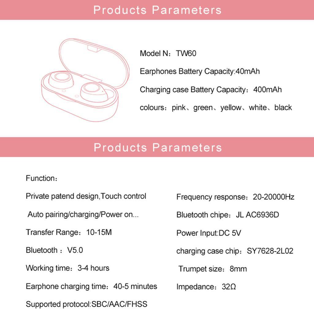 5.0 Earphone Touch Handsfree Stereo Wireless Headphone with Mic