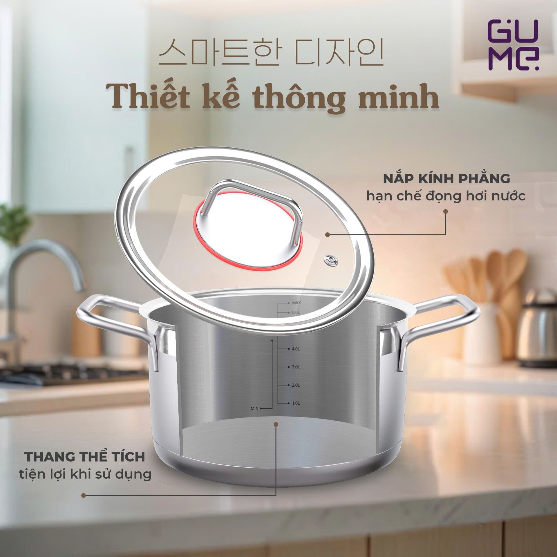 Bộ nồi 4 món inox 304 Jeju GUME GMP-3544 Hàng chính hãng